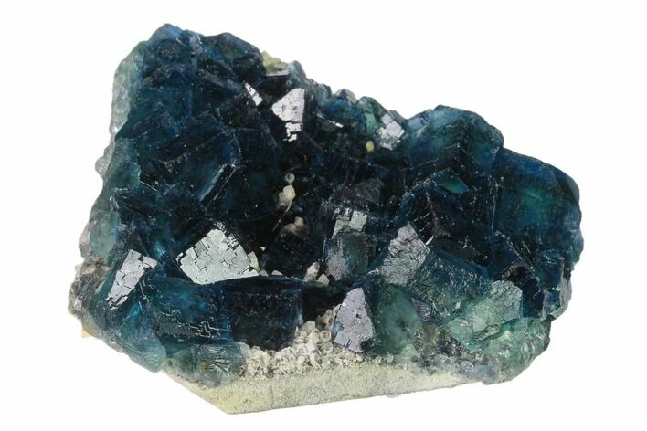 Cubic, Blue-Green Fluorite Crystals on Quartz - China #138073